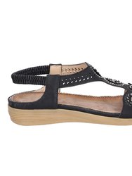 Womens/Ladies Caper Elastic T-Bar Sandal - Black