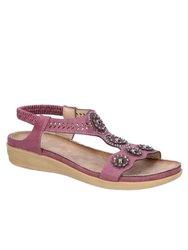 Womens/Ladies Caper Elastic T-Bar Sandal - Plum - Plum