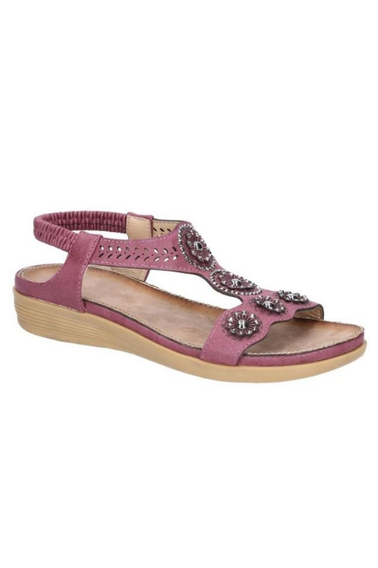 Womens/Ladies Caper Elastic T-Bar Sandal - Plum - Plum