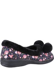 Womens/Ladies Goldfinch Floral Slippers - Black