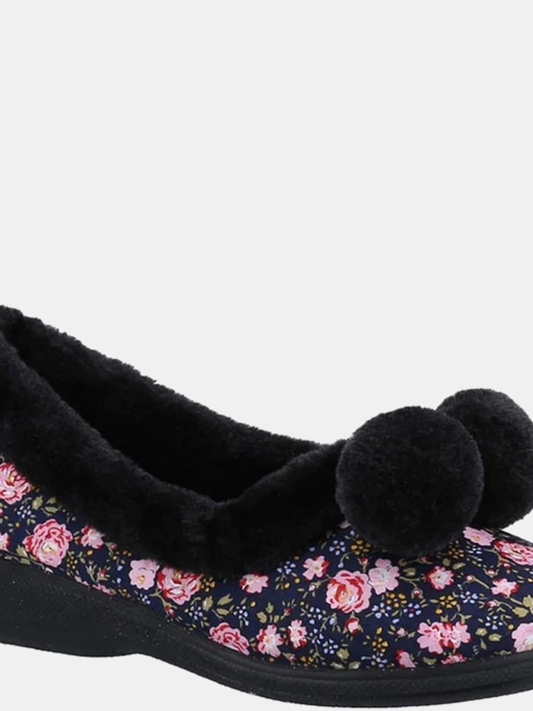 Womens/Ladies Goldfinch Floral Slippers - Navy - Navy