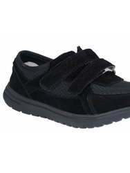 Womens/Ladies Jean Touch Fasten Suede Shoe - Black