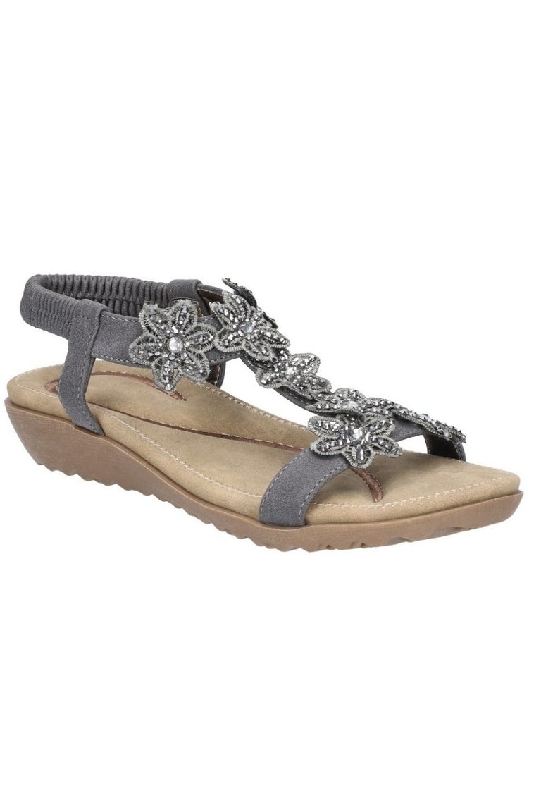 Womens/Ladies Magnolia Elastic T-Bar Leather Sandal - Gray - Gray