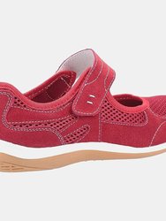 Womens/Ladies Morgan Touch Fastening Suede Shoe (Red)