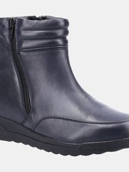 Womens/Ladies Morocco Twin Zip Leather Ankle Boots - Navy - Navy