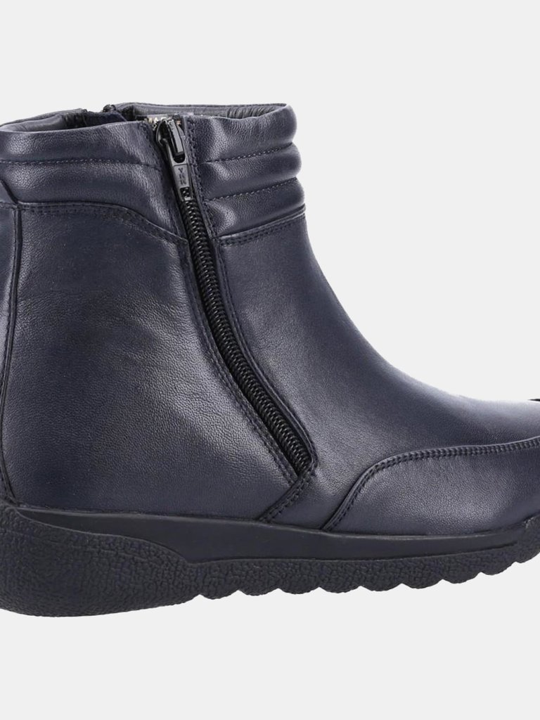 Womens/Ladies Morocco Twin Zip Leather Ankle Boots - Navy