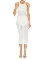 Linear Pointelle Knit Dress - White