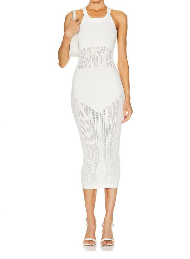 Linear Pointelle Knit Dress - White