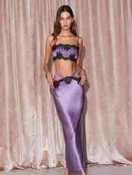 Long Silk And Lace Cutout Skirt - Purple Haze
