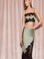 Silk And Lace Scallop Midi Skirt - Olive Green