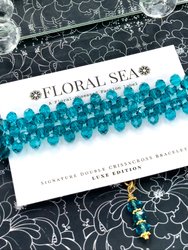 Signature Double CRISSxCROSS™ Bracelet In Teal Chrysanthemums - Luxe Edition