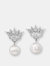 Acanthus Crown Pearl Drop Earrings - Sterling Silver - Rhodium Finish