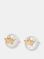 Acanthus Crown Pearl Stud Earrings - Sterling Silver - 14k Gold Finish