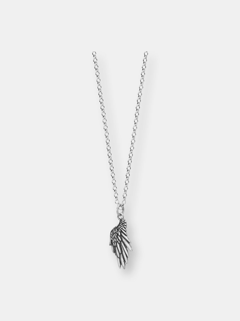 Angel Wing Pendant Necklace - Sterling Silver - Oxidized Finish