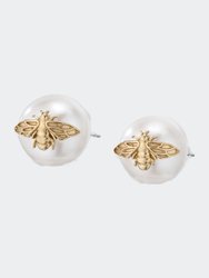 Bee Pearl Stud Earrings - 14k Gold Finish
