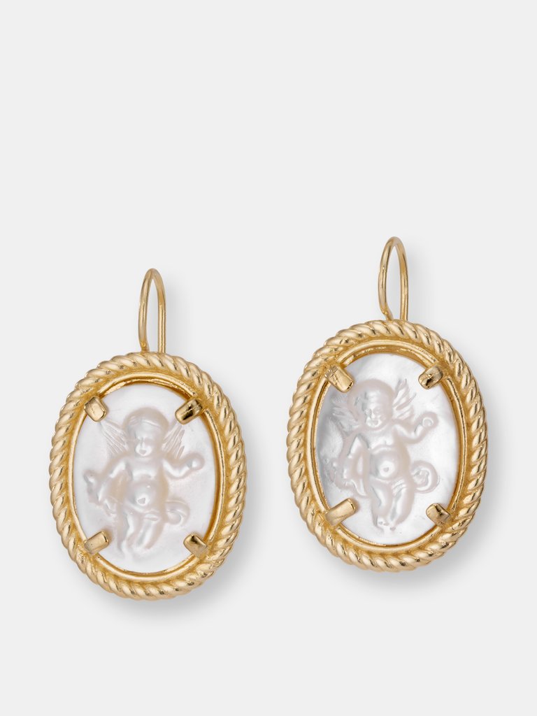 Cherub Cameo Earrings - 14k Gold