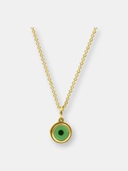 Evil Eye Cabochon Charm Necklace - 14K - Green