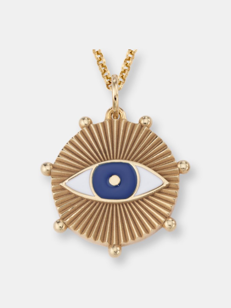Evil Eye Enamel Medallion Charm - Sterling Silver - 14k Gold Finish