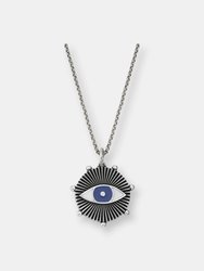 Evil Eye Enamel Medallion Necklace - Sterling Silver - Oxidized Silver Finish