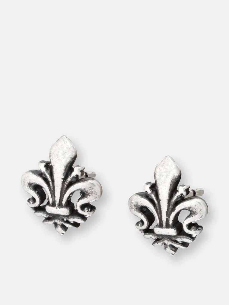 Fleur De Lis Stud Earrings - Oxidized Finish