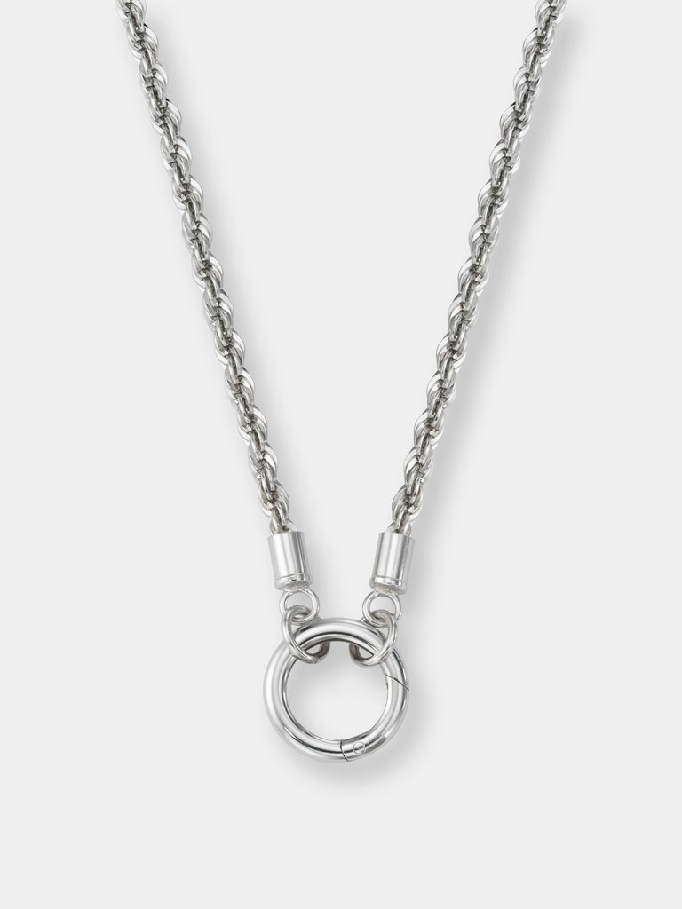 Inspired Essentials Rope Chain Loop Charm Necklace - Rhodium Finish