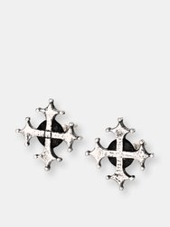 Maltese Cross Stud Earrings - Oxidized