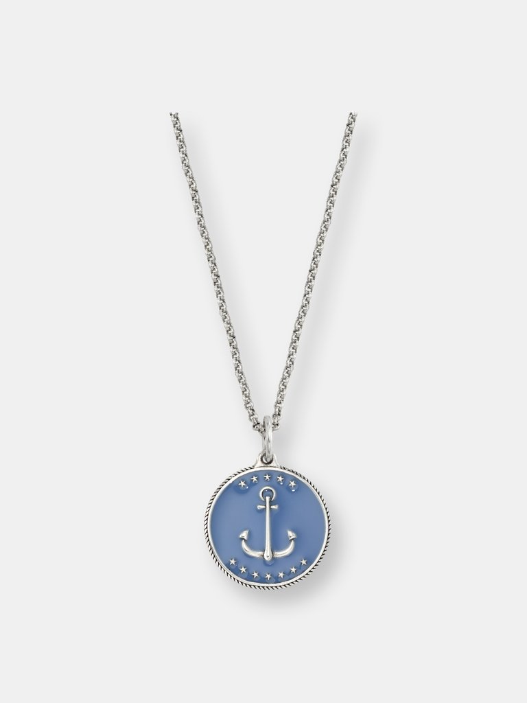 Of the Sea Anchor Enamel Medallion Necklace - Sterling Silver - Oxidized Silver Finish