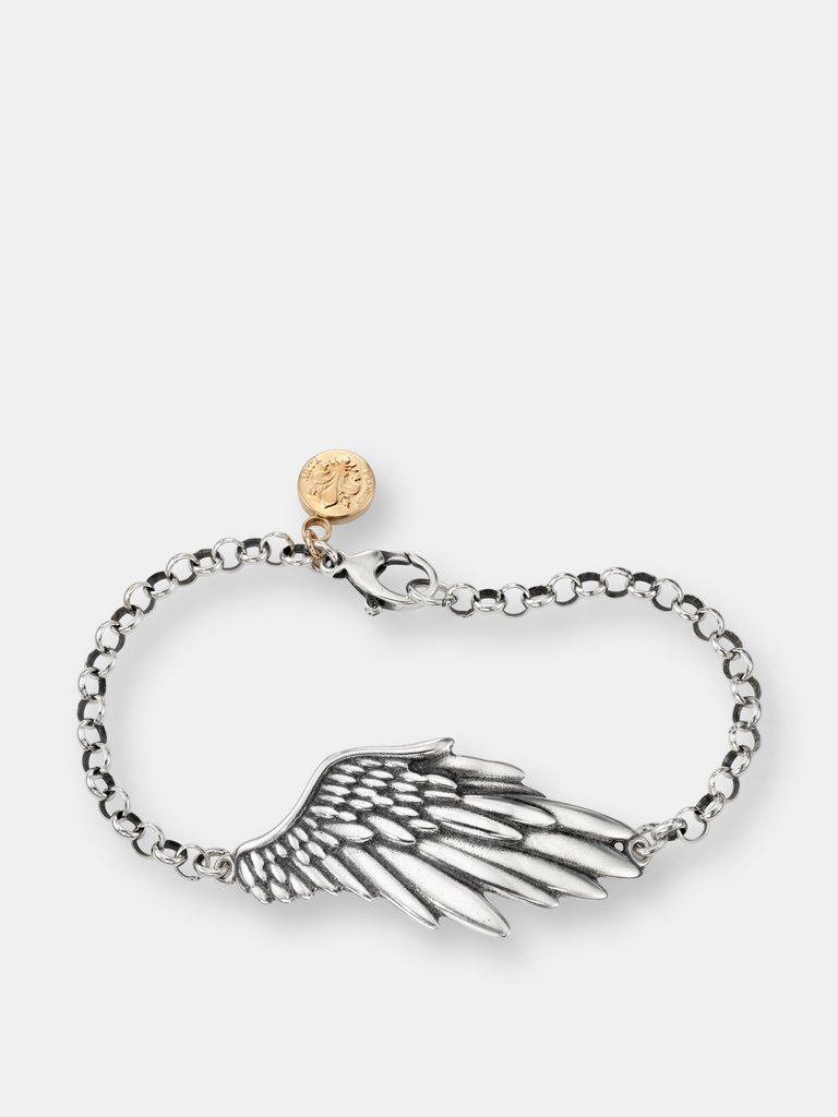 Single Angel Wing Bracelet - Sterling Silver - Oxidized Finish