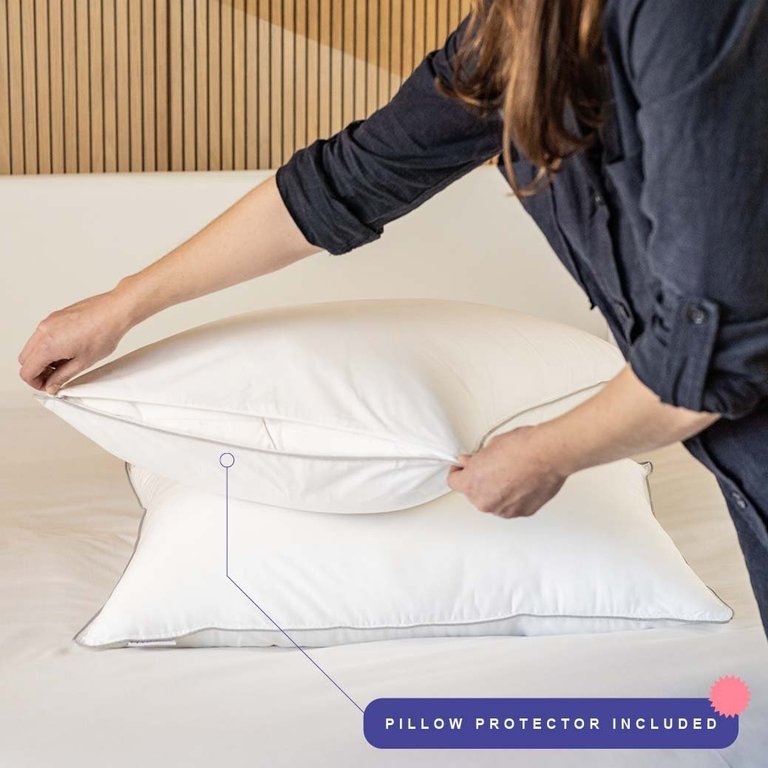 FluffCo Down & Feather Pillow - Standard - Firm - White