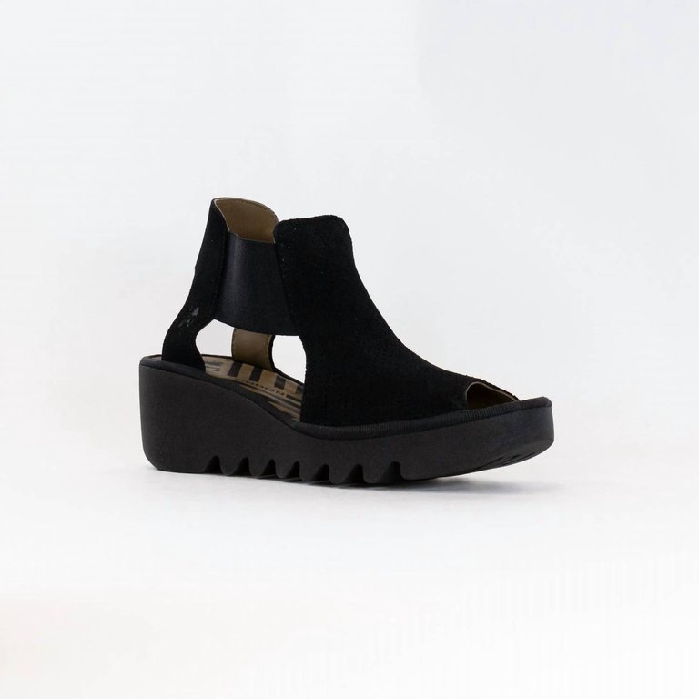 Women's Wedge Sandal In Black Suede