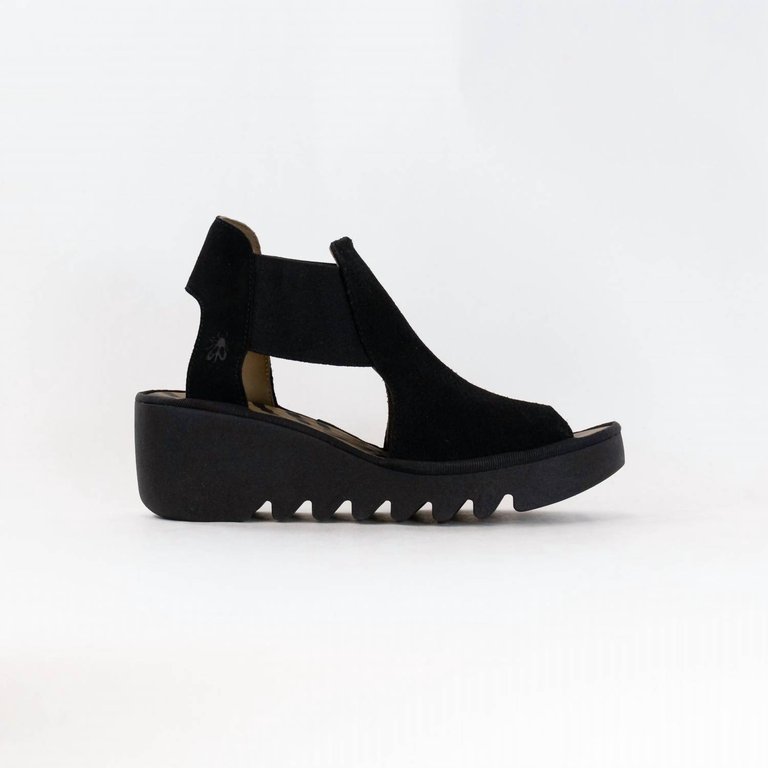 Women's Wedge Sandal In Black Suede - Black Suede