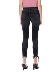 Noteworthy - Mid Rise Cropped Distressed Hem Skinny Jeans