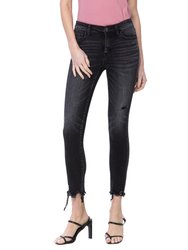 Noteworthy - Mid Rise Cropped Distressed Hem Skinny Jeans - Black