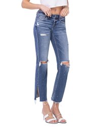 Novelty - Low Rise Distressed Split Hem Straight Jeans