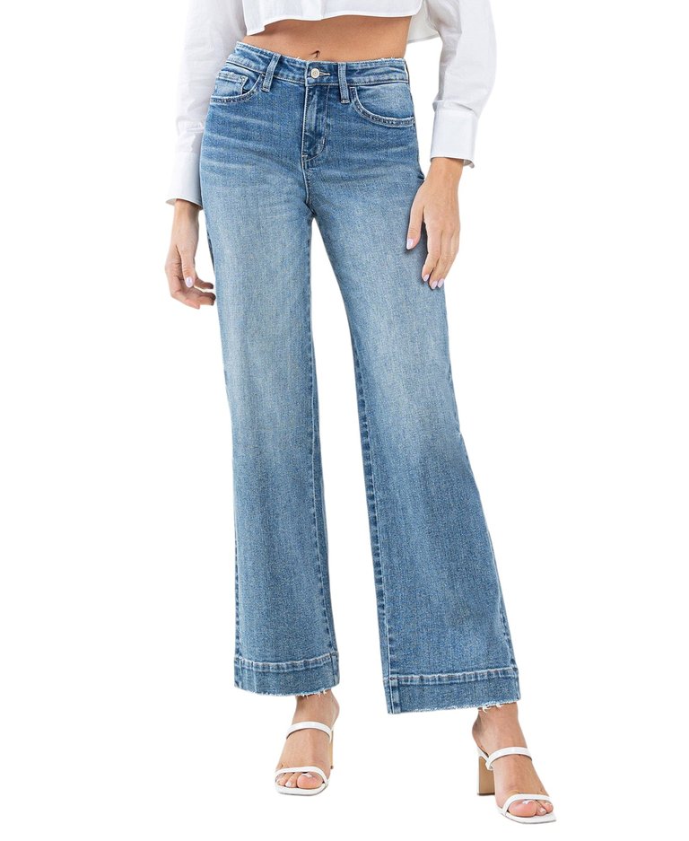 Permissible - High Rise Trouser Hem Wide Leg Jeans - Medium