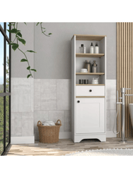 Alaska Tall Linen Cabinet, With Three Storage Shelves, Single Door Cabinet - Light Oak / White
