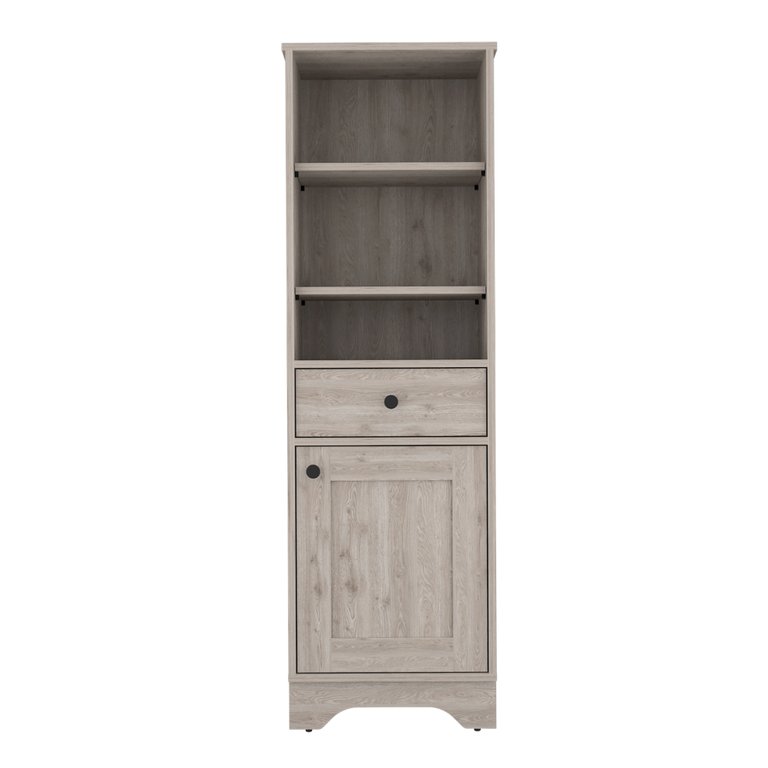 Alaska Tall Linen Cabinet, With Three Storage Shelves, Single Door Cabinet - Light Grey