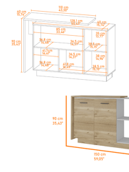 Aspen Kitchen Island, Two Concealed Shelves, One Drawer , Three Divisions