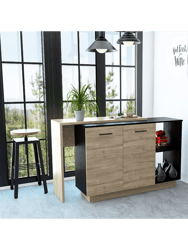 Aspen Kitchen Island, Two Concealed Shelves, One Drawer , Three Divisions - Black Wengue - Light Oak