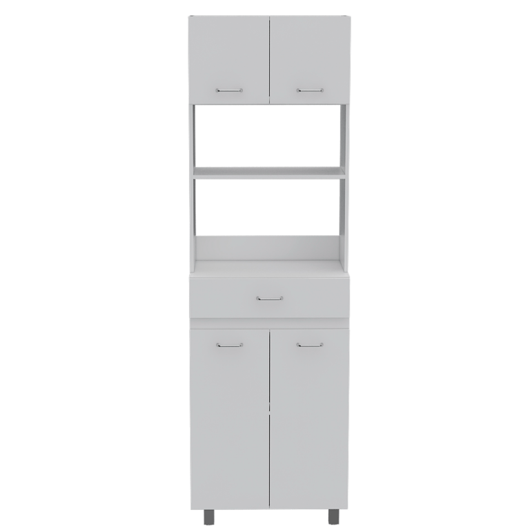 Auburn Microwave Pantry Cabinet, Two Cabinets, Two Open Shelves, One Drawer