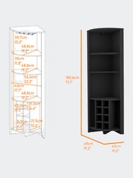 Bouvet Corner Bar Cabinet, Three Shelves, Eight Wine Cubbies, Two Side Shelves