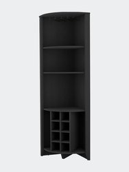 Bouvet Corner Bar Cabinet, Three Shelves, Eight Wine Cubbies, Two Side Shelves