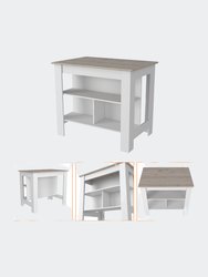 Brooklyn Antibacterial Surface Kitchen Island, Three Concealed Shelves