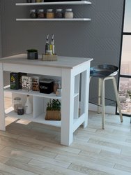 Brooklyn Antibacterial Surface Kitchen Island, Three Concealed Shelves - White / Light Gray