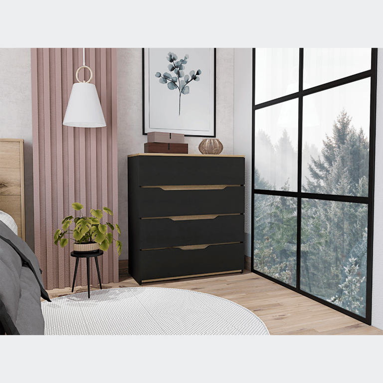 California Drawer Dresser, Four Spacious Drawers, Superior Top - Black Wengue / Light Oak