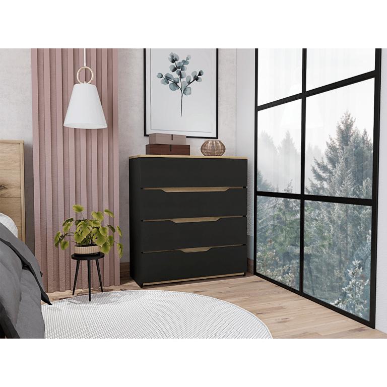 California Drawer Dresser, Four Spacious Drawers, Superior Top - Black Wengue / Light Oak