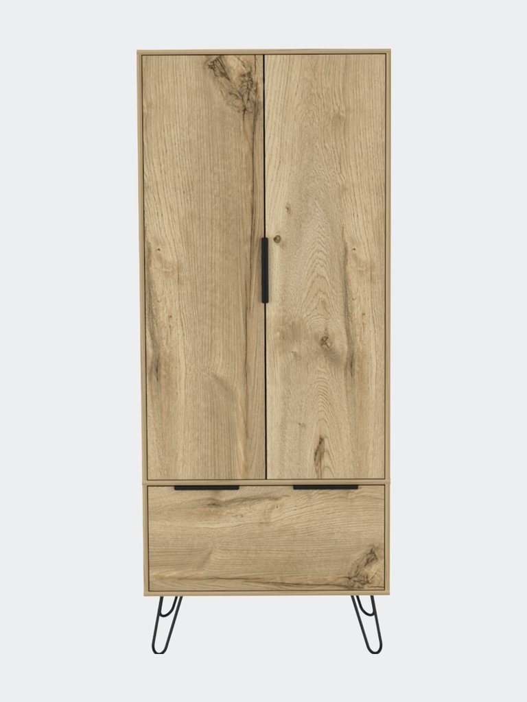 Camerun Closet, Double Door Cabinet, One Drawer, Four Steel Legs - Light Oak