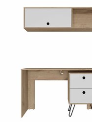 Cartagena Office Set, One Cabinet, One Shelf Complement, Two Drawers - Light Oak - White