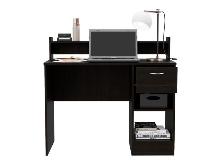 Charlotte Computer Desk, Two Shelves, One  Drawer - Black Wengue
