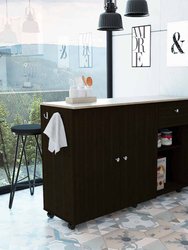Chico Kitchen Island, Two Concealed Shelves, Two Drawers - Black Wengue